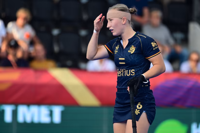 Belgium's Charlotte Englebert pictured in action during a field hockey game between Belgian national team Red Panthers and Netherlands, at the women's 2026 Hockey World Cup, on Thursday 27 August 2026 in Amsterdam. The 2026 edition of the Hockey World Cup takes place in Belgium and The Netherlands from August 15 to August 30. BELGA PHOTO DIRK WAEM