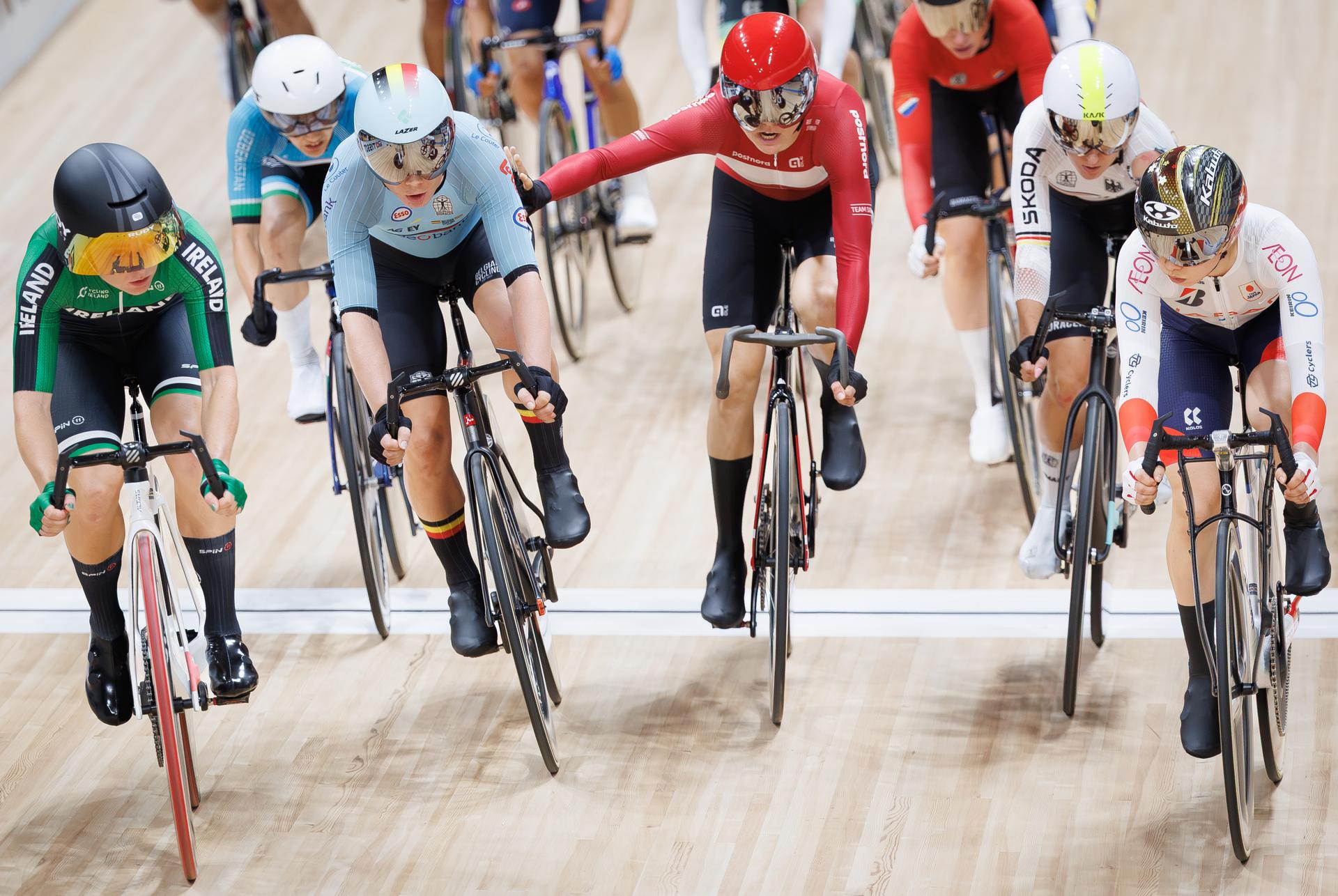 Belgian Lotte Kopecky pictured in action during the Scratch race of the Women's Omnium event at the UCI Track Cycling World Championships in Shanghai, China on Friday 16 October 2026. The worlds are taking place from 14 to 18 October 2026. BELGA PHOTO BENOIT DOPPAGNE