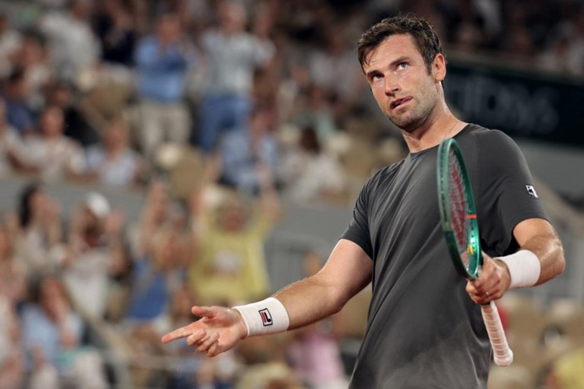 France's Quentin Halys reacts to a point against Germany's Alexander Zverev during their men's singles match on day 6 of the French Open tennis tournament on Court Philippe-Chatrier at the Roland-Garros Complex in Paris on May 29, 2026. Thomas SAMSON / AFP