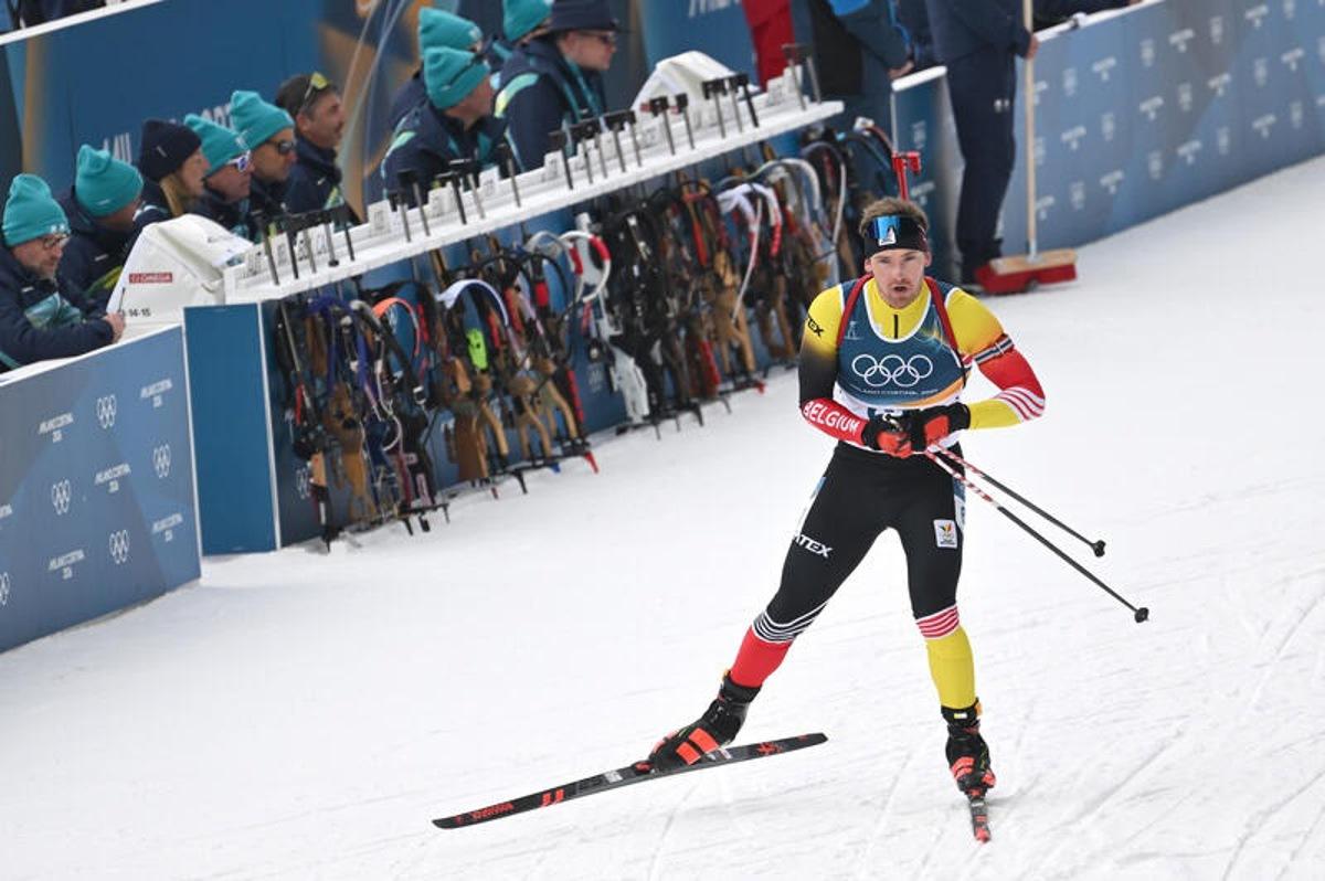 Belgium's Florent Claude (61) competes in the Biathlon Men's 20km Individual competition at the Anterselva Biathlon Arena in Cortina during the Milan Cortina 2026 Winter Olympics, Cortina, Italy, February 10, 2026. (Photo by Anthony Behar/Sipa USA) BENELUX ONLY