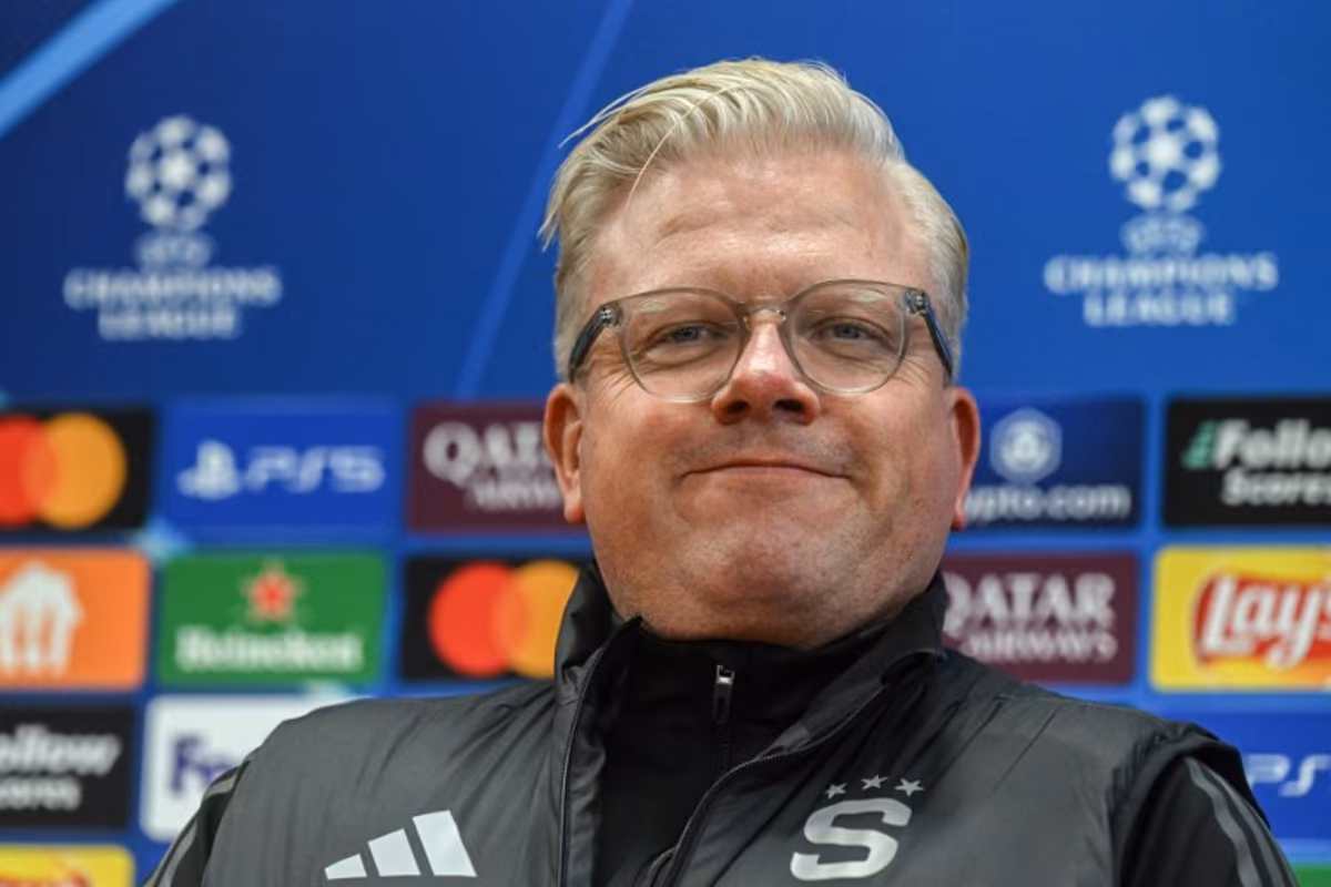 Sparta Prague's Danish head coach Lars Friis attends a press conference in Prague, Czech Republic on January 21, 2025, on the eve of their UEFA Champions League football against Inter Milan. Michal Cizek / AFP