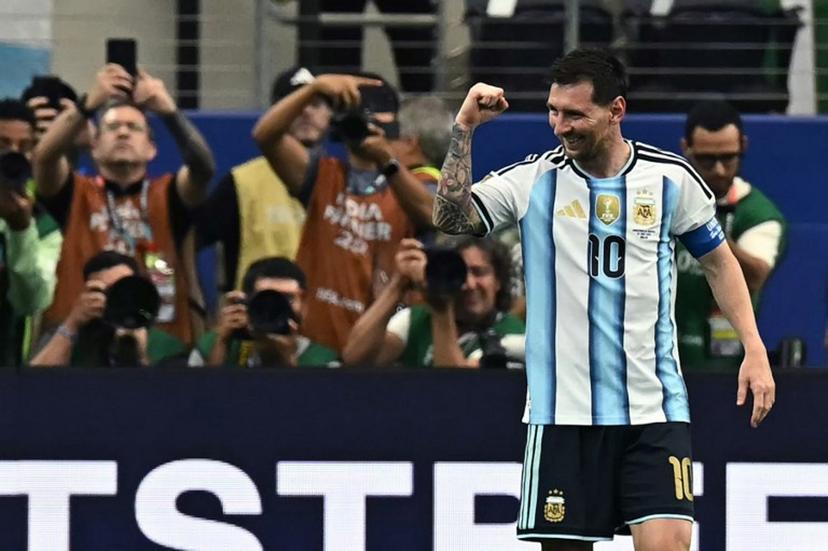 Argentina's forward #10 Lionel Messi celebrates after scoring his team's second goal during the 2026 World Cup Group J football match between Argentina and Austria at the Dallas Stadium in Arlington on June 22, 2026. Paul ELLIS / AFP