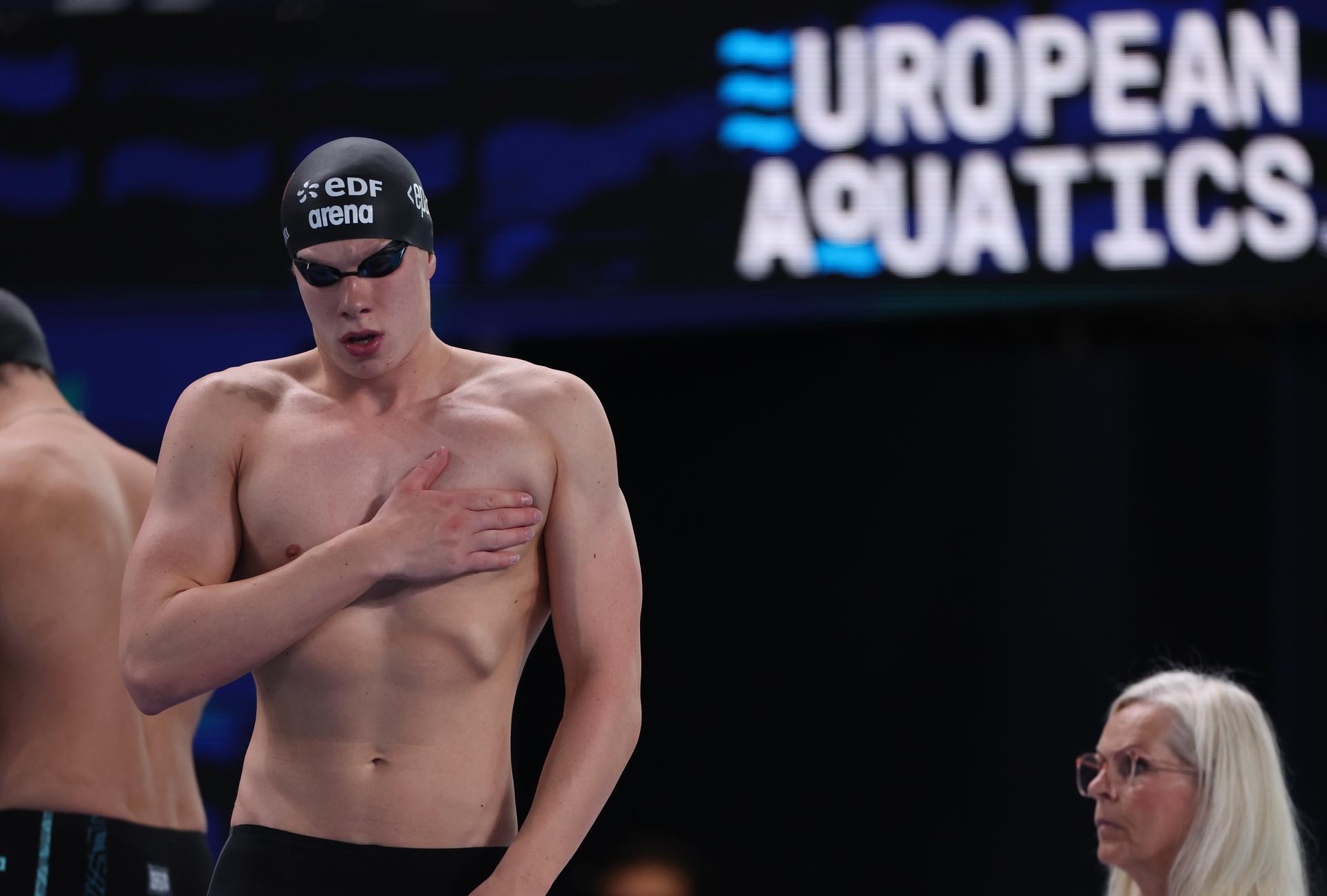 Belgian swimmer Vincent Van Hooydonck pictured before the heats of the men's 50m Freestyle on the sixth day of the European Aquatics Championships in Paris, France on Saturday 15 August 2026. BELGA PHOTO VIRGINIE LEFOUR