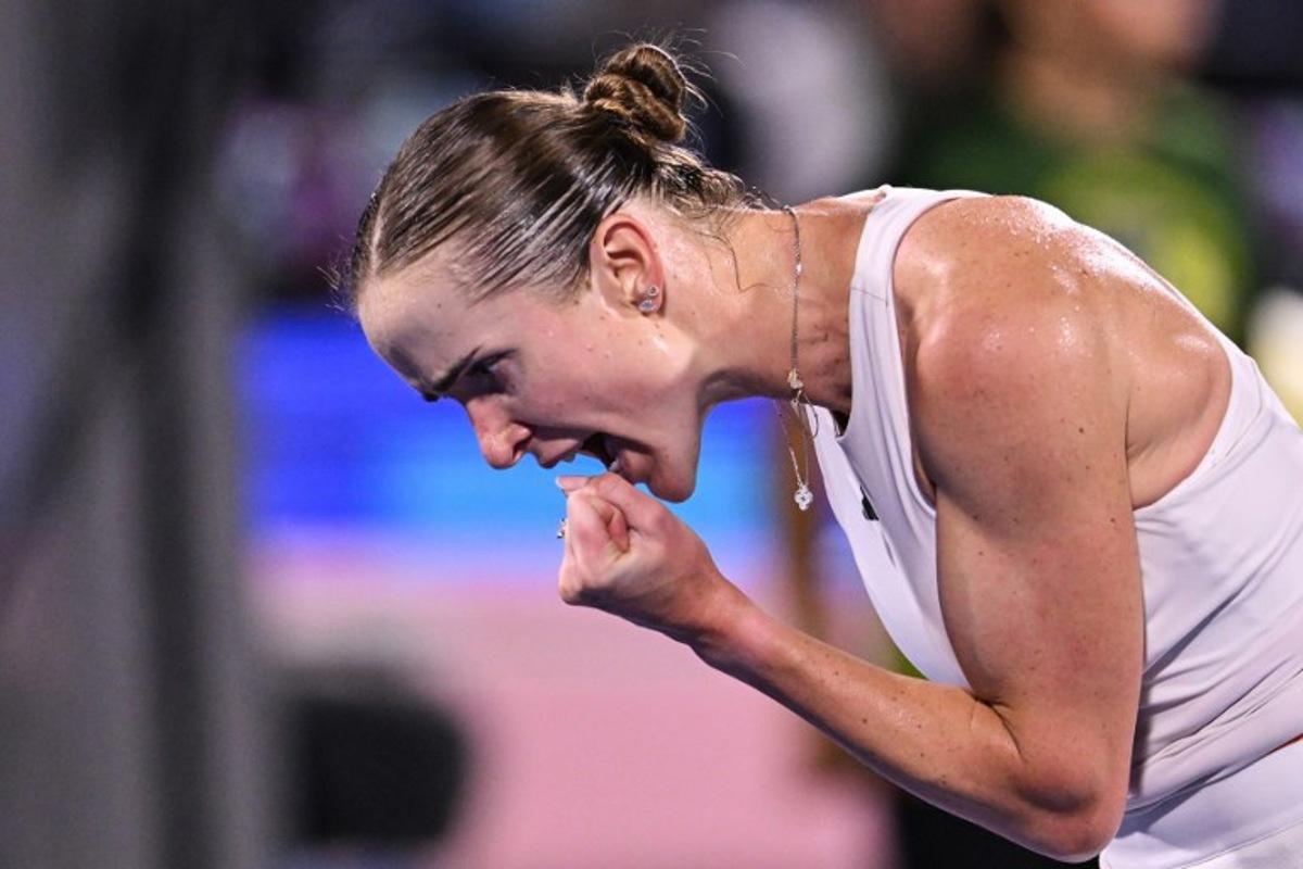 Ukraine's Elina Svitolina reacts during her match against US' Coco Gauff in the women's singles semi-final match at the Dubai Duty Free Tennis tournament in Dubai on February 20, 2026. Ryan Lim / AFP
