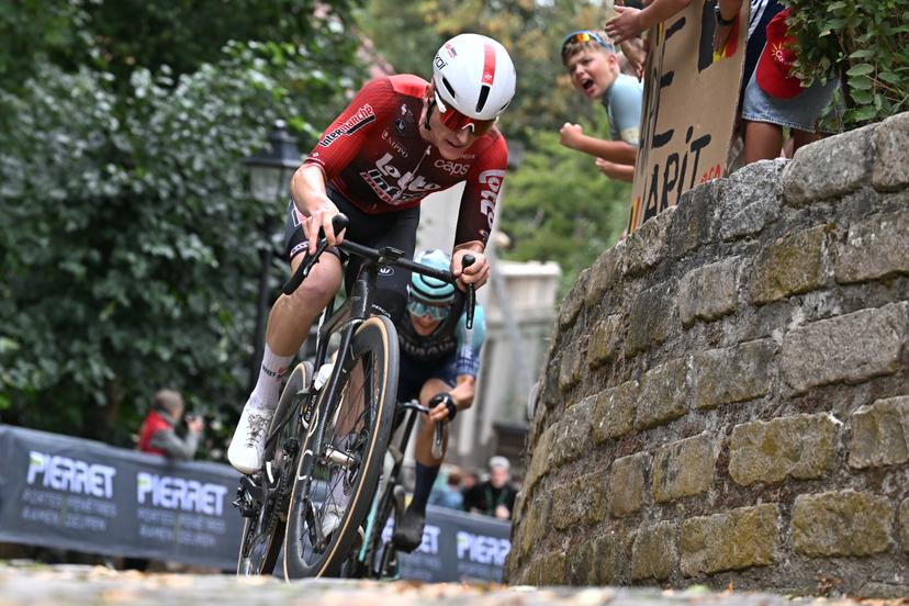 Belgian Jarno Widar of Lotto-Intermarche in action during stage three of the 'Renewi Tour' multi-stage cycling race, from Celles to Geraardsbergen (182 km) on Friday 21 August 2026. The five-day race takes place from 19 to 23/08. BELGA PHOTO DAVID PINTENS
