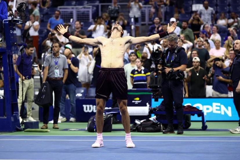 Germany's Alexander Zverev celebrates after victory during the men's singles second round tennis match against France's Quentin Halys on day five of the US Open tennis tournament at the USTA Billie Jean King National Tennis Center in New York City on September 3, 2026. CHARLY TRIBALLEAU / AFP