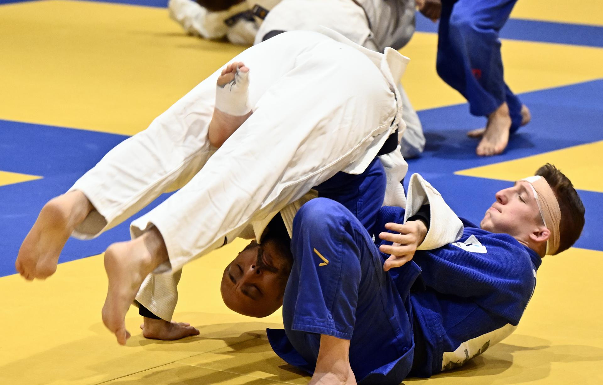 Belgian Jorre Verstraeten pictured in action during a press moment of the Belgian selection for the upcoming European Championships judo, on Tuesday 15 April 2025 in Wilrijk. The euros are taking place in Podgorica, Montenegro from 23 to 27 April. BELGA PHOTO ERIC LALMAND