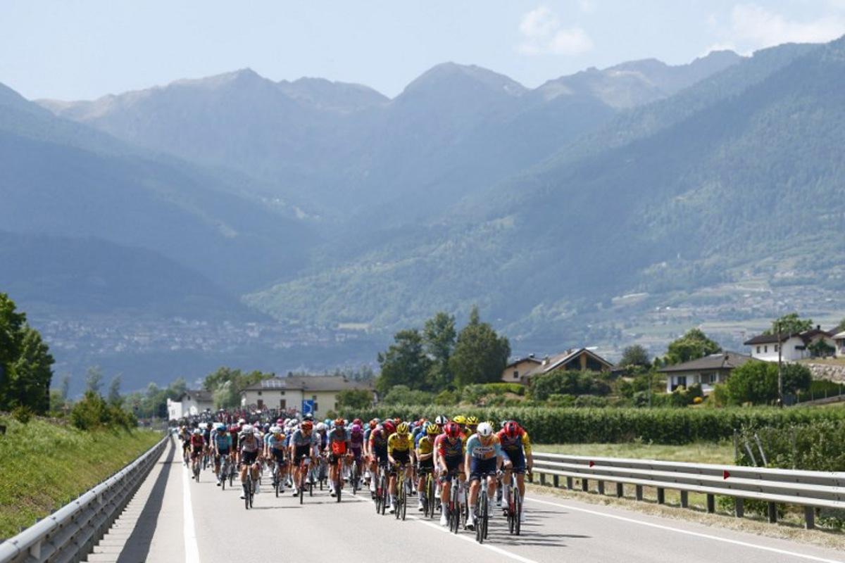 The pack rides during the 18th stage of the Giro d'Italia 2026 - Tour of Italy cycling race between Fai della Paganella and Pieve di Soligo, Italy, on May 28, 2026. Luca Bettini / AFP