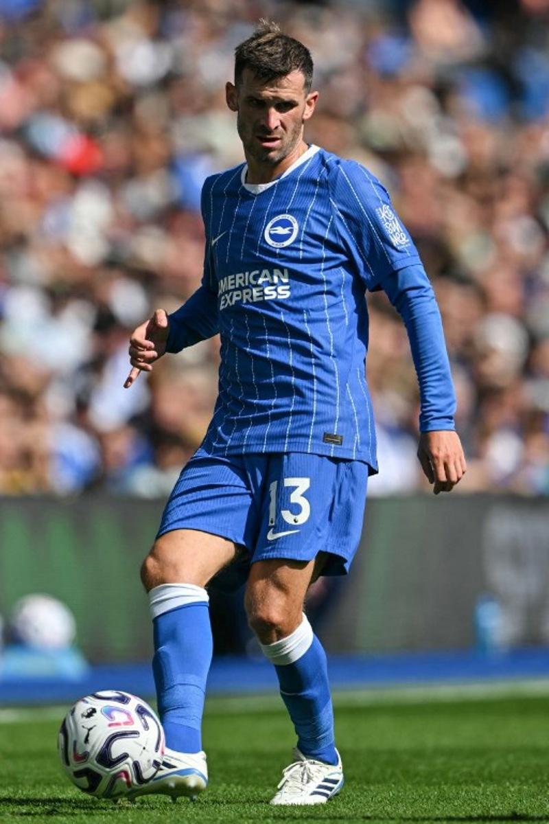 Brighton's German midfielder #13 Pascal Gross dribbles the ball during the English Premier League football match between Brighton and Hove Albion and Aston Villa at the American Express Community Stadium in Brighton, southern England on August 23, 2026. Glyn KIRK / AFP