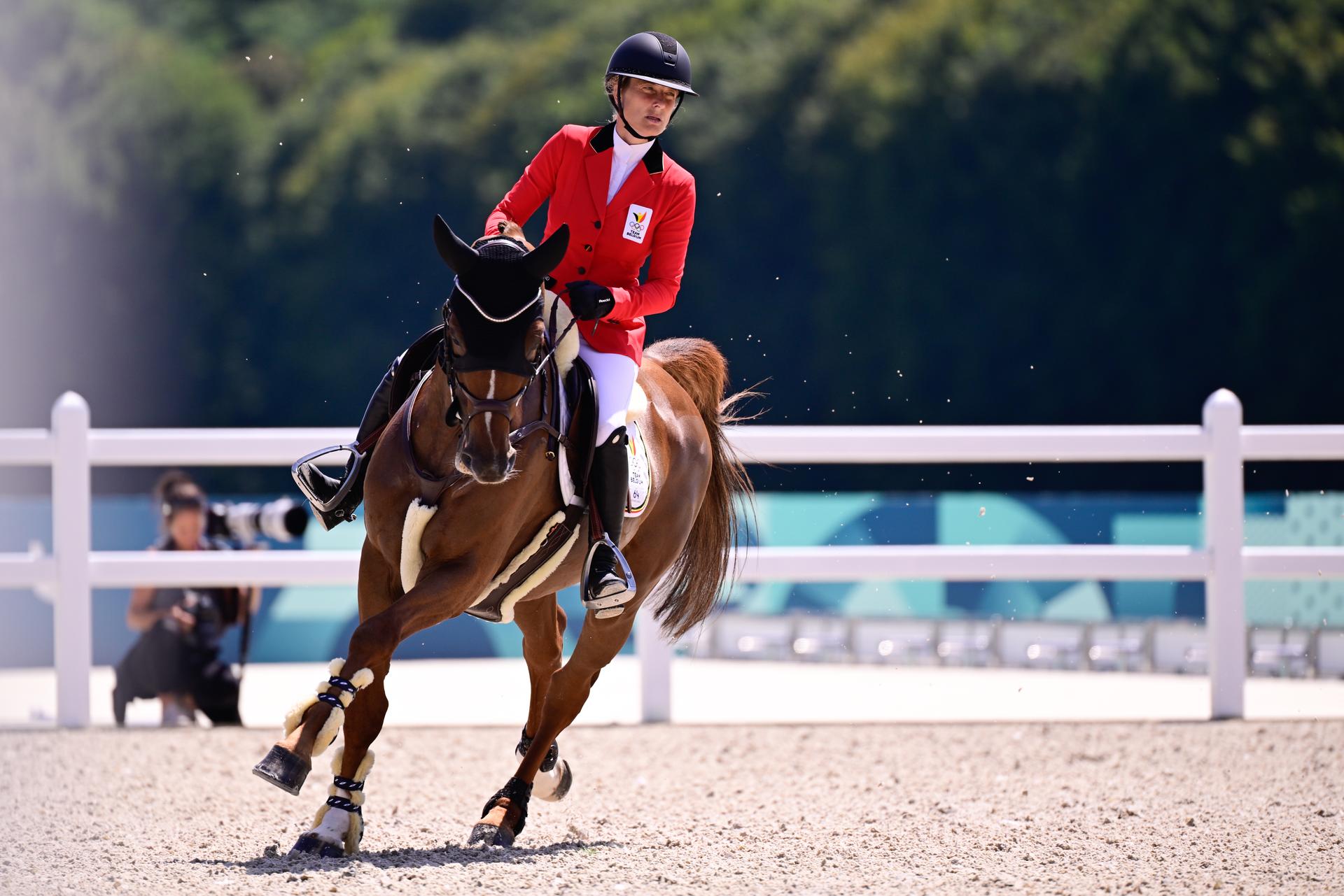 Belgian Lara de Liedekerke and her horse Origi pictured in action during the qualifiers for the Eventing Individual Jumping equestrian event at the Chateau de Versailles in Versailles, during the Paris 2024 Olympic Games, on Monday 29 July 2024 in Paris, France. The Games of the XXXIII Olympiad are taking place in Paris from 26 July to 11 August. The Belgian delegation counts 165 athletes competing in 21 sports. BELGA PHOTO LAURIE DIEFFEMBACQ
