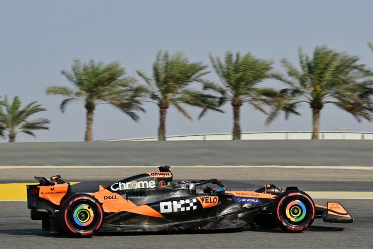 McLaren's Australian driver Oscar Piastri drives during the third practice session ahead of the Bahrain Formula One Grand Prix at the Bahrain International Circuit in Sakhir on April 12, 2025. Giuseppe CACACE / AFP