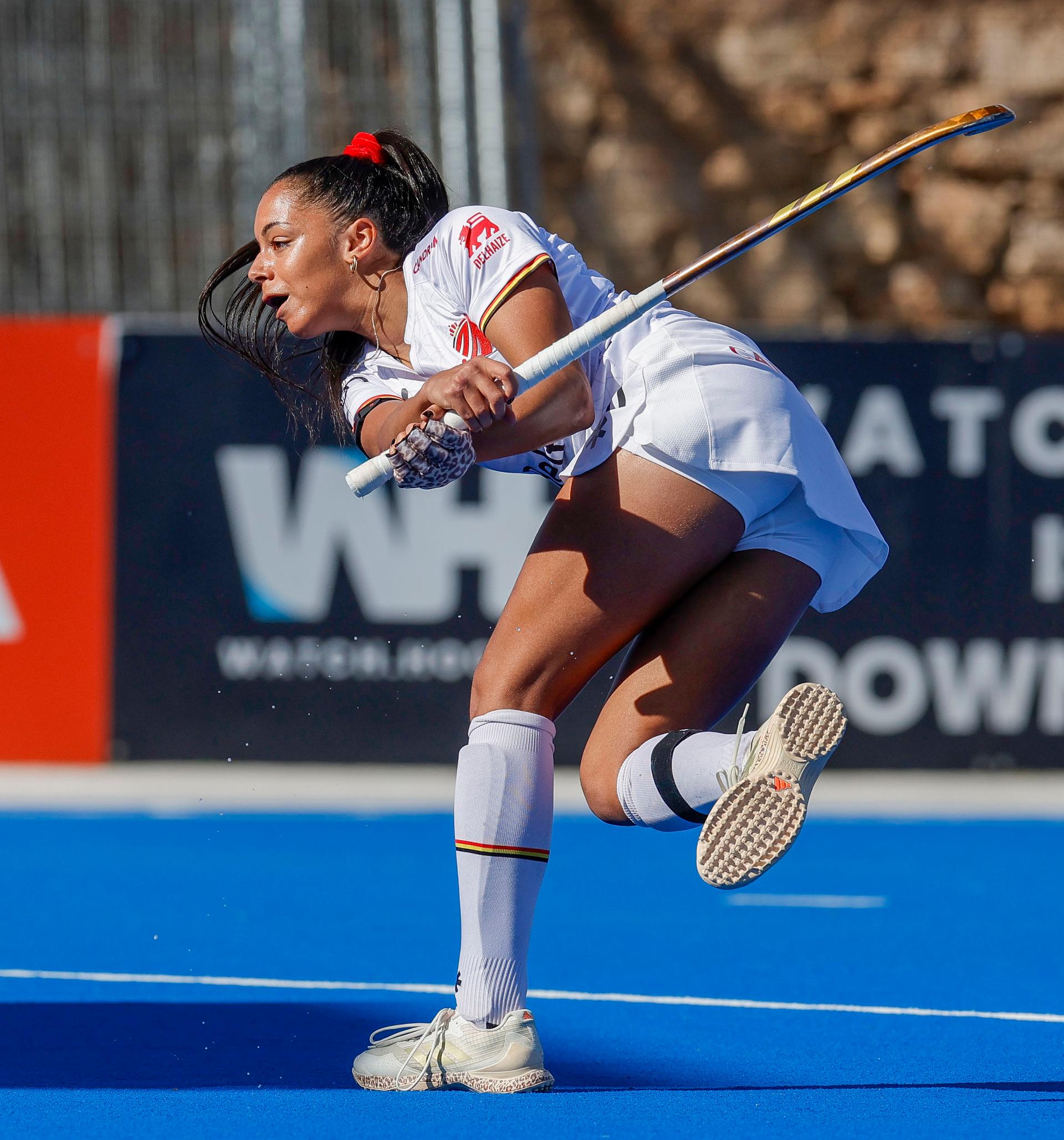Belgium's Ambre Ballenghien and pictured before a hockey game between Belgian national team Red Panthers and Spain, The fifth game (out of 16) in the group stage of the 2025-2026 women's FIH Pro League, Thursday 05 February 2026 in Valencia, Spain. BELGA PHOTO DAVID GONZALEZ