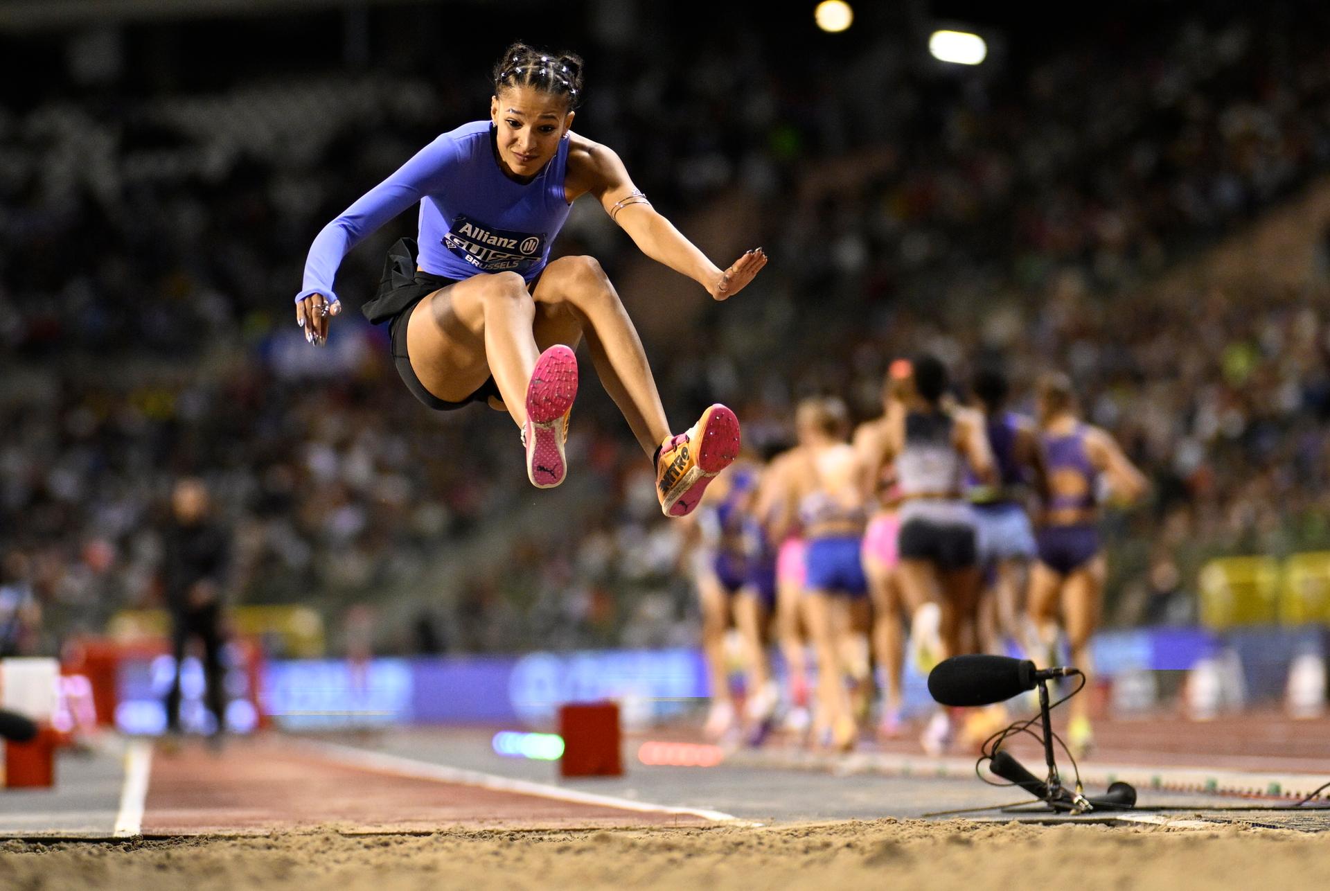 Belgium's Saliyya Guisse pictured in action during the women's triple jump competition, at the 50th edition of the Memorial Van Damme Diamond League athletics event in Brussels, Friday 4 September 2026. BELGA PHOTO JASPER JACOBS