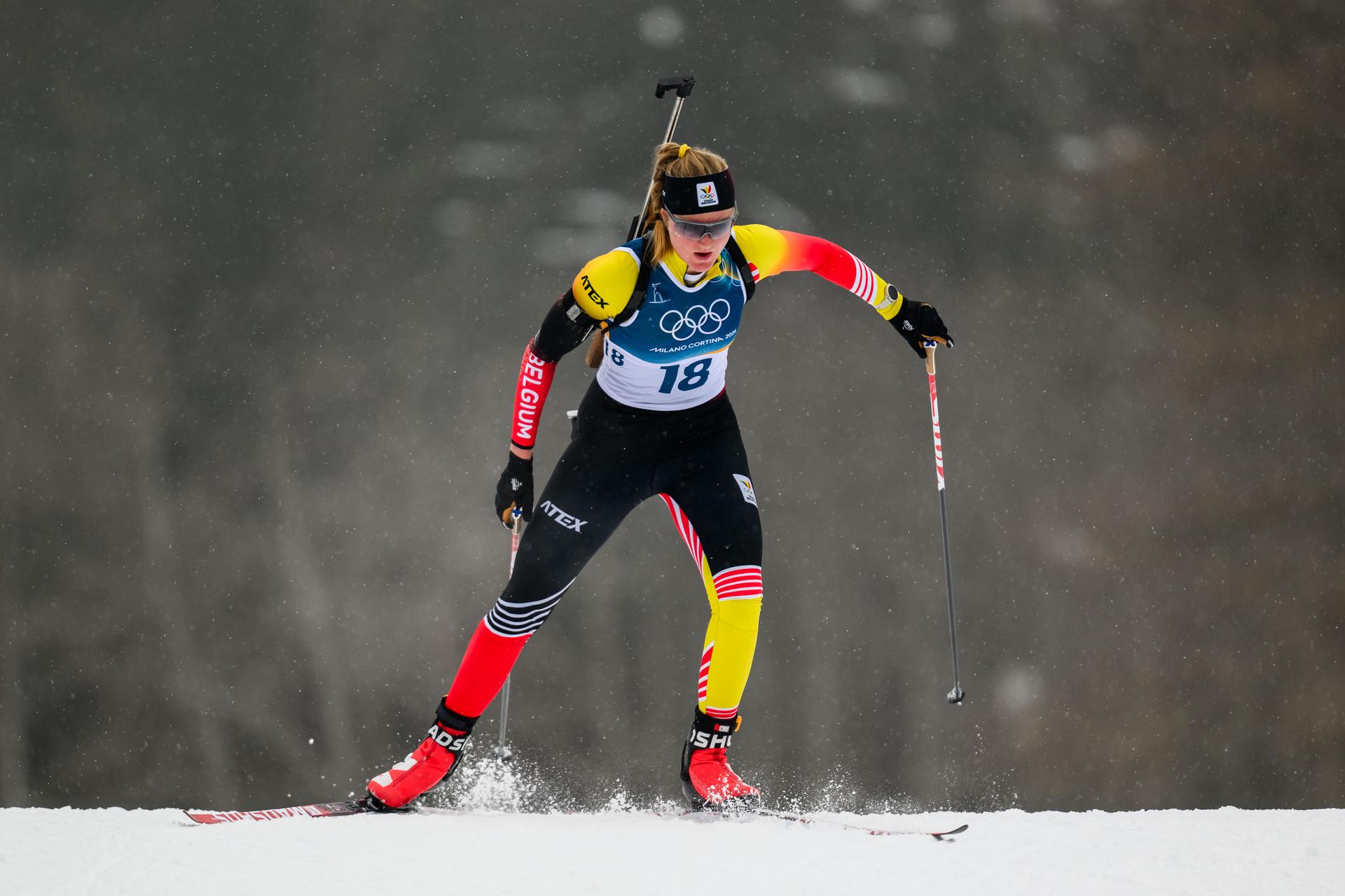 260214 Maya Cloetens of Belgium competes in women's biathlon 7,5 km sprint during day 8 of the 2026 Winter Olympics on February 14, 2026 in Anterselva. Photo: Jon Olav Nesvold / BILDBYRÅN / COP 217 / MB1327 skidskytte biathlon skiskyting olympic games olympics winter olympics os ol olympiska spel vinter-os olympiske leker milano cortina 2026 milan cortina 2026 milano cortina 2026 olympic games milano cortina 2026 winter olympic games milano cortina-os milano cortina-ol vinter-ol 8 bbeng sprint dam kvinner women *** BENELUX ONLY ***