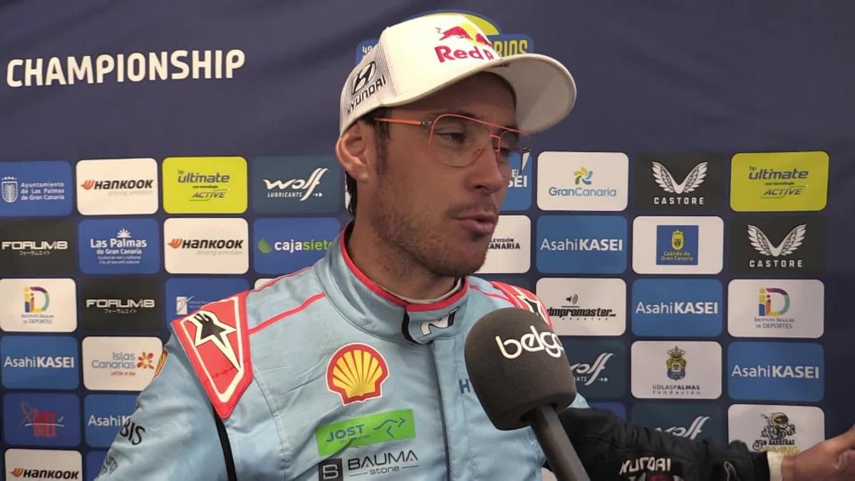 Video showing 00:00:00:00 - 00:01:35:00. Interview in French with Thierry Neuville during the first day of the World Rally Championship (WRC) Rally Islas Canarias on the island of Gran Canaria in Spain's Canary Islands, on April 25, 2025. BELGA VIDEO ERIC DUPAIN