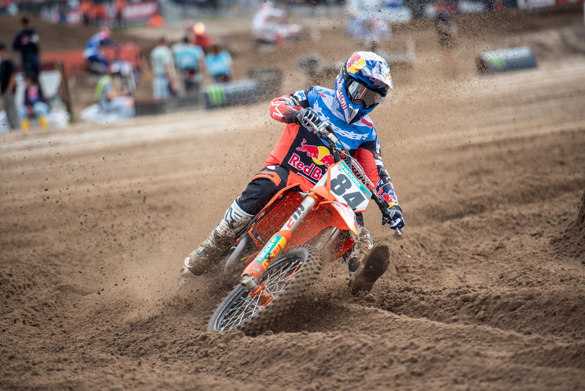 the Netherlands' Jeffrey Herlings pictured in action during the motocross MXGP Grand Prix Flanders, race 15/20 of the FIM Motocross World Championship, Sunday 03 August 2025 in Lommel. BELGA PHOTO JONAS ROOSENS
