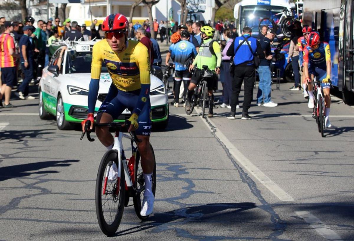 Lidl-Trek Spanish cyclist Juan Ayuso is pictured in Albufeira before the stage four of the Algarve Tour, a 182.10 km race from Albufeira to Lagos, on February 21, 2026. João Matos / AFP