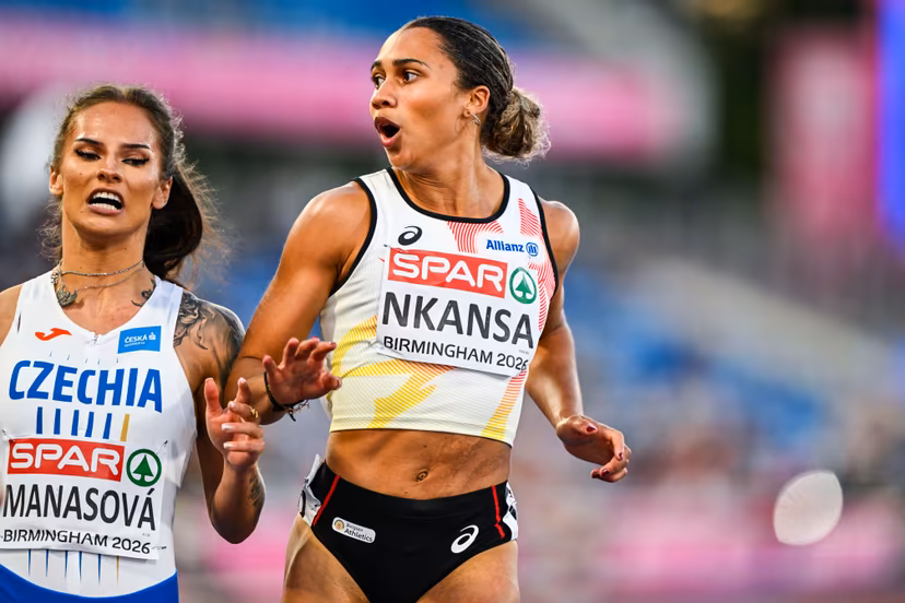 Belgian Delphine Nkansa reacts as she finishes second and qualify for the final during the semi-finals of the women's 100m race at the European Athletics Championships (August 10-18) in Birmingham, United Kingdom, on Monday 10 August 2026. BELGA PHOTO ERIC LALMAND