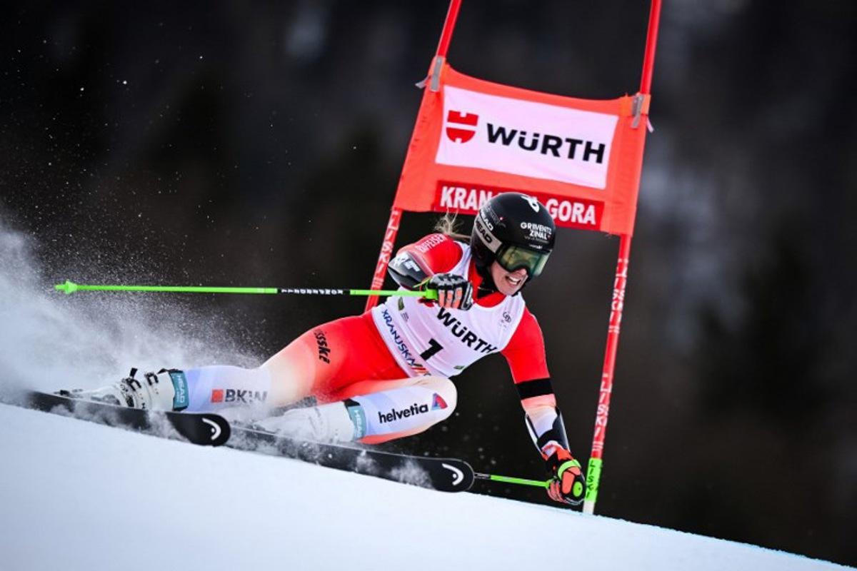 Switzerland's Camille Rast competes in the first run of the Women's Giant Slalom, part of the FIS Alpine Ski World Cup 2025-2026, in Kranjska Gora, Slovenia, on January 3, 2026. Jure Makovec / AFP