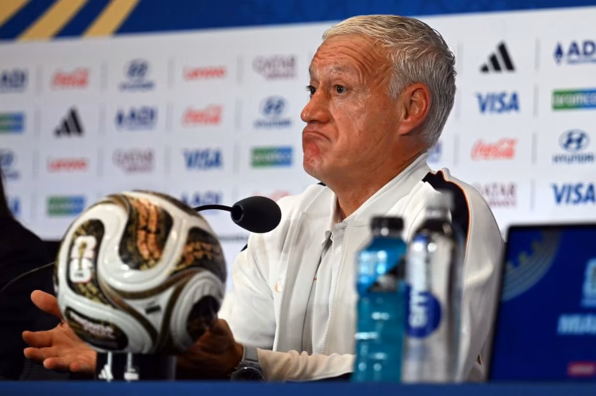 France's head coach Didier Deschamps gives a MD-1 press conference on the eve of the 2026 World Cup football tournament third-place match between France and England at the Miami Stadium in Miami on July 17, 2026. CHANDAN KHANNA / AFP