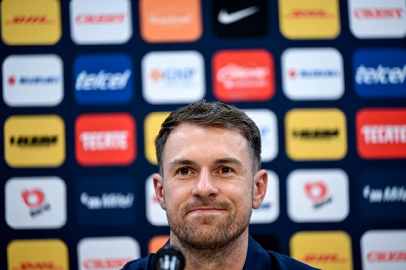 Pumas' Welsh midfielder Aaron Ramsey attends a press conference in Mexico City on July 3, 2025. Ramsey was introduced on July 3, 2025 as a new player of Pumas of the National Autonomous University of Mexico (UNAM) of Mexican football, starting from the Liga MX Apertura tournament that will begin on July 11. Yuri CORTEZ / AFP