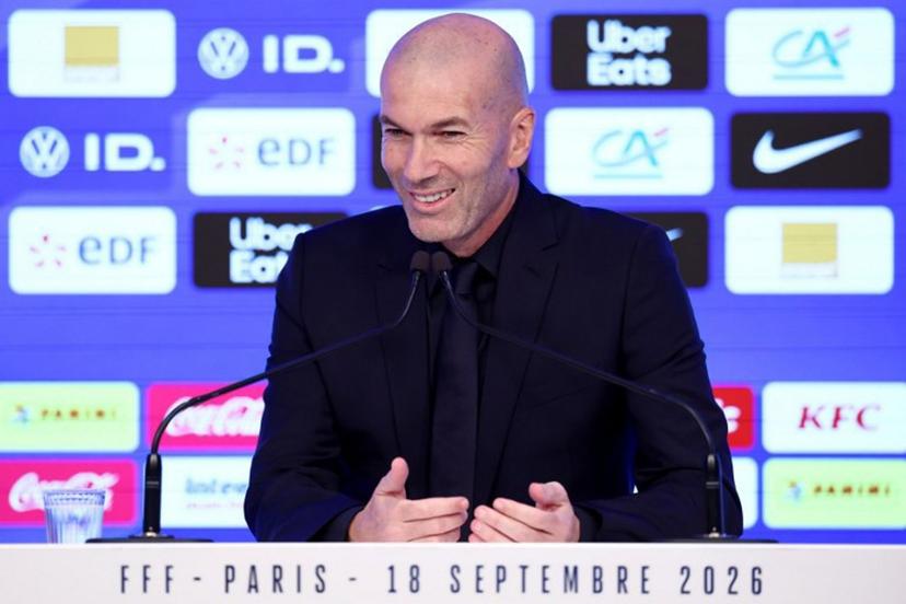France's national football team head coach Zinedine Zidane smiles during a press conference to unveil France squad for the upcoming Nations League matches, at the French football federation (FFF) heaquarters in Paris on Septembre 18, 2026. FRANCK FIFE / AFP
