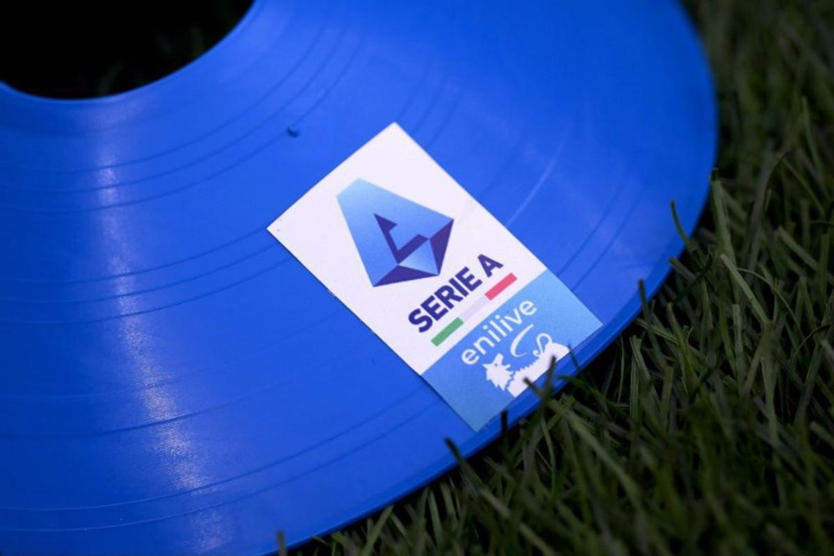 The logo of the new sponsor of Lega Serie A "Eni live" is pictured during the Italian Serie A football match between Genoa and Inter Milan at the Luigi Ferraris Stadium in Genoa, on August 17, 2024. MARCO BERTORELLO / AFP
