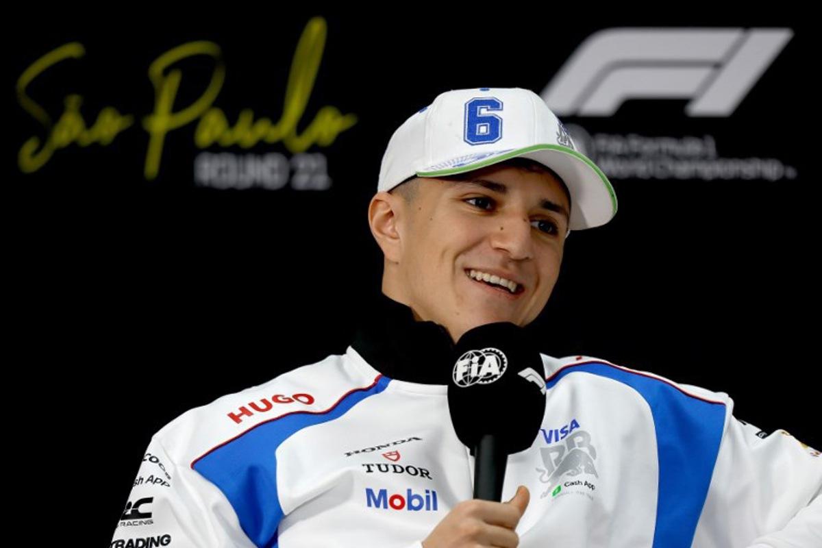 RB's French driver Isack Hadjar smiles during a press conference ahead of the Sao Paulo Formula One Grand Prix at the Jose Carlos Pace racetrack, aka Interlagos, in Sao Paulo, Brazil on November 6, 2025. Miguel SCHINCARIOL / AFP