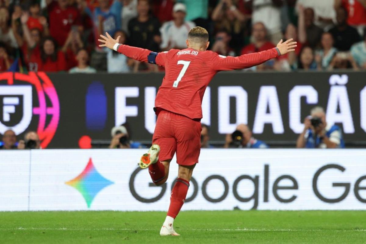 Portugal's forward #07 Cristiano Ronaldo celebrates a goal that was later disallowed during the UEFA Nations League league phase group A4 football match between Portugal and Wales at Jose Alvalade stadium in Lisbon on September 24, 2026. PATRICIA DE MELO MOREIRA / AFP