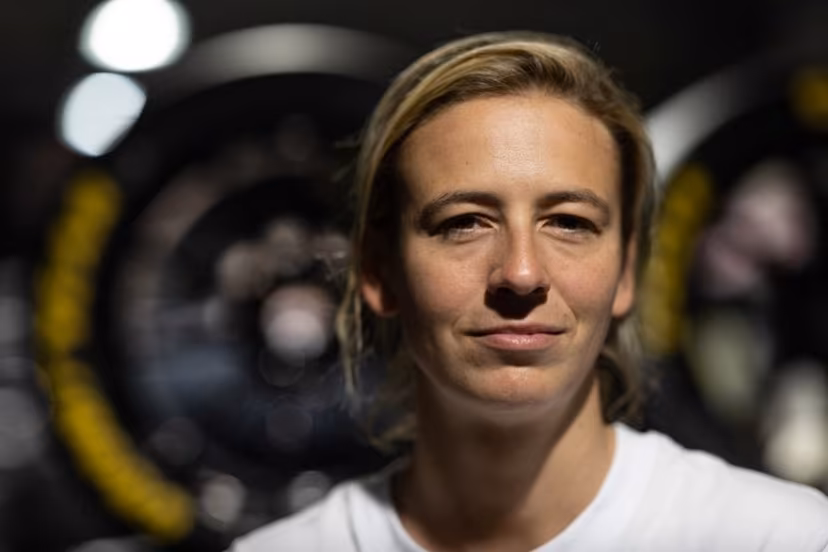 Belgium driver Sarah Bovy of the Iron Dames racing team poses for a photograph ahead of the Le Mans 24-hours endurance race at the Le Mans racetrack, western France on June 13, 2024. FRED TANNEAU / AFP