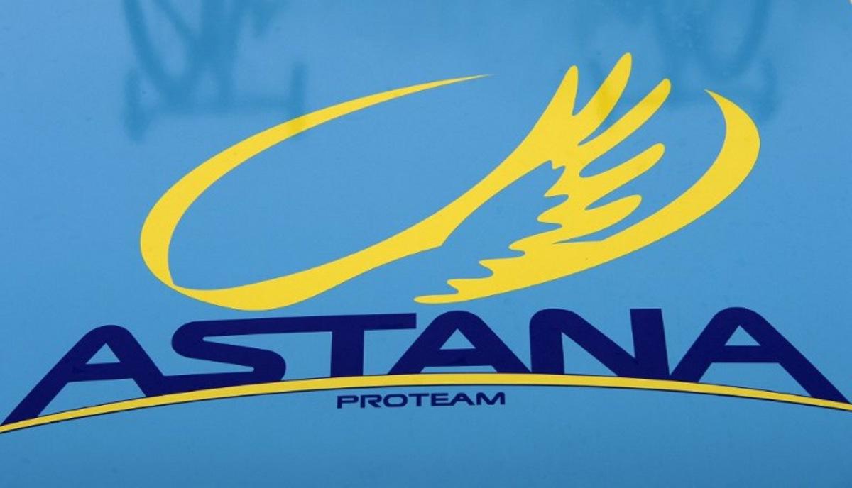 The logo of Kazakhstan's Astana Pro cycling team is pictured before the start of the first stage of the 73rd edition of the Paris-Nice cycling race, between Saint-Remy-les-Chevreuse and Contres, on March 9, 2015, in Saint-Remy-les-Chevreuse, in the western suburbs of Paris. The UCI world cycling federation called on February 27, 2015 for the withdrawal of the racing licence for the Astana team of Tour de France winner Vincenzo Nibali over doping accusations. AFP PHOTO / LIONEL BONAVENTURE Lionel BONAVENTURE / AFP
