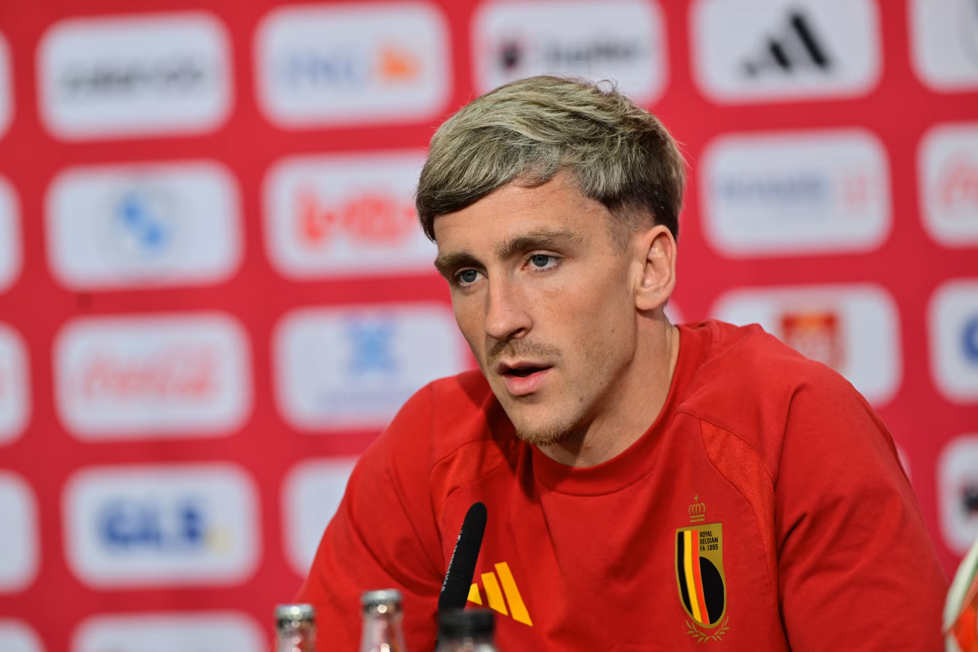 Belgium's Alexis Saelemaekers pictured during a press conference of Belgian national soccer team Red Devils in their base camp, home of the Seattle Sounders, Renton, Seattle, USA, on Wednesday 10 June 2026. The Red Devils prepare for the 2026 FIFA World Cup. BELGA PHOTO DIRK WAEM