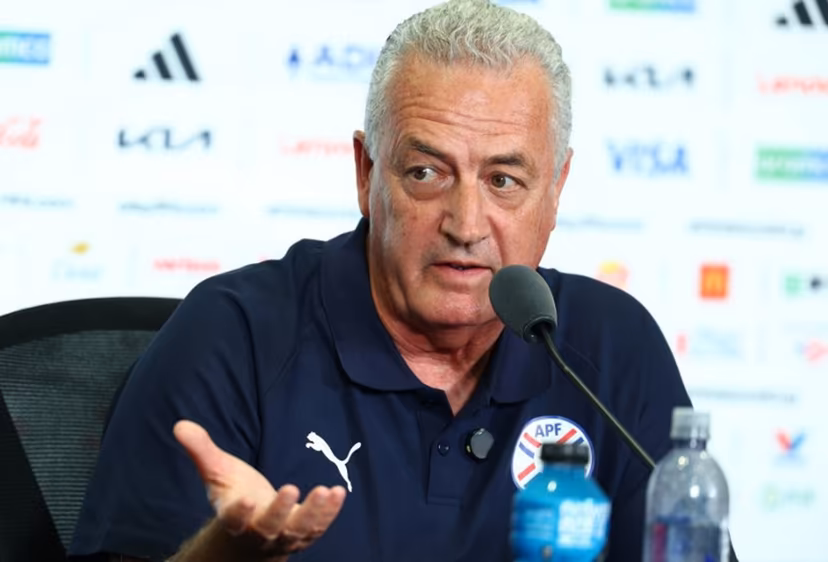 Paraguay's Argentine head coach Gustavo Alfaro speaks during a press conference at Philadelphia stadium on the eve of the 2026 World Cup football tournament round of 16 match against France, in Philadelphia on July 3, 2026. FRANCK FIFE / AFP