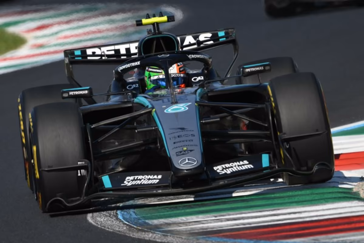 Mercedes' Italian driver Kimi Antonelli competes during the Italian Formula One Grand Prix at the Autodromo Nazionale Monza circuit in Monza, northern Italy on September 6, 2026. Marco BERTORELLO / AFP