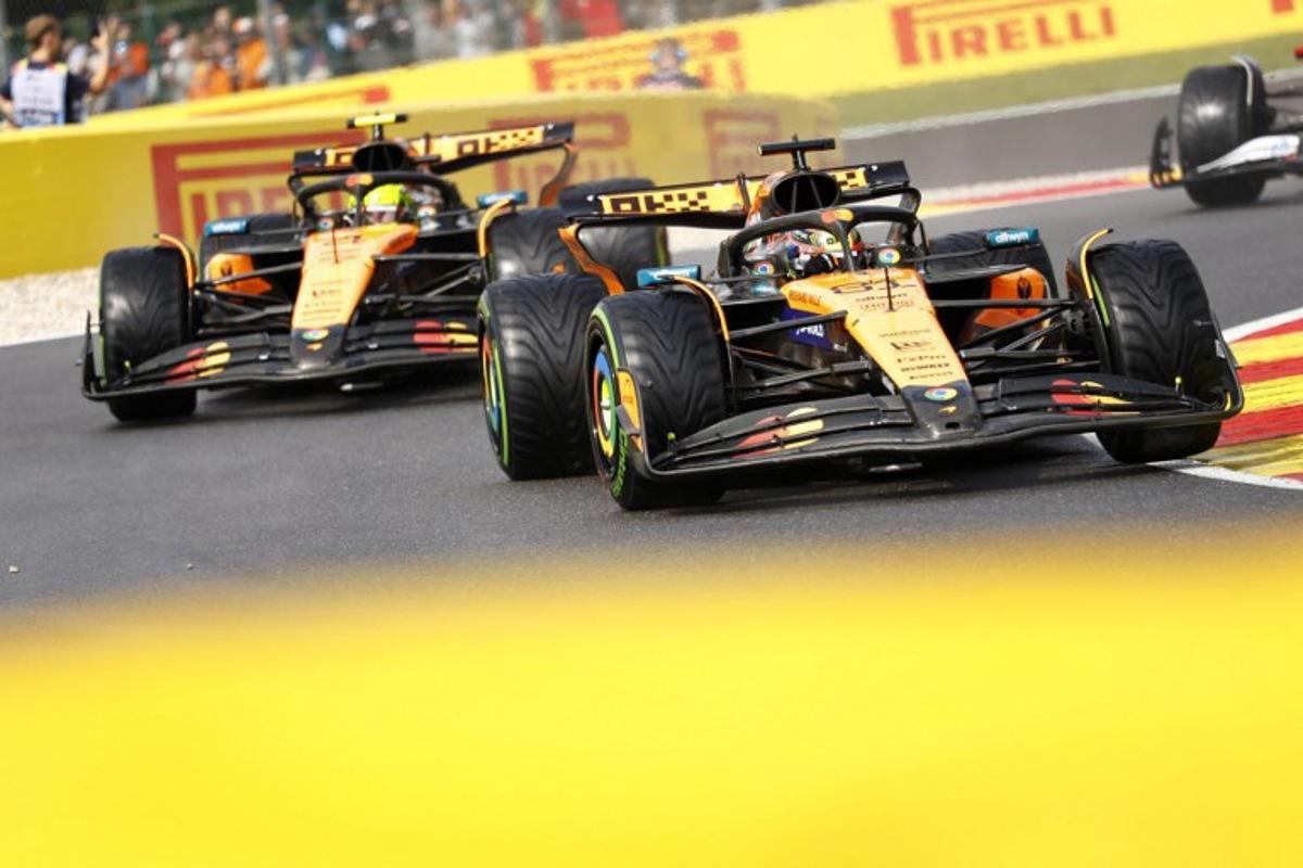 McLaren's Australian driver Oscar Piastri drives ahead of McLaren's British driver Lando Norris during the Formula One Belgian Grand Prix at the Spa-Francorchamps circuit in Spa, on July 27, 2025. SIMON WOHLFAHRT / AFP