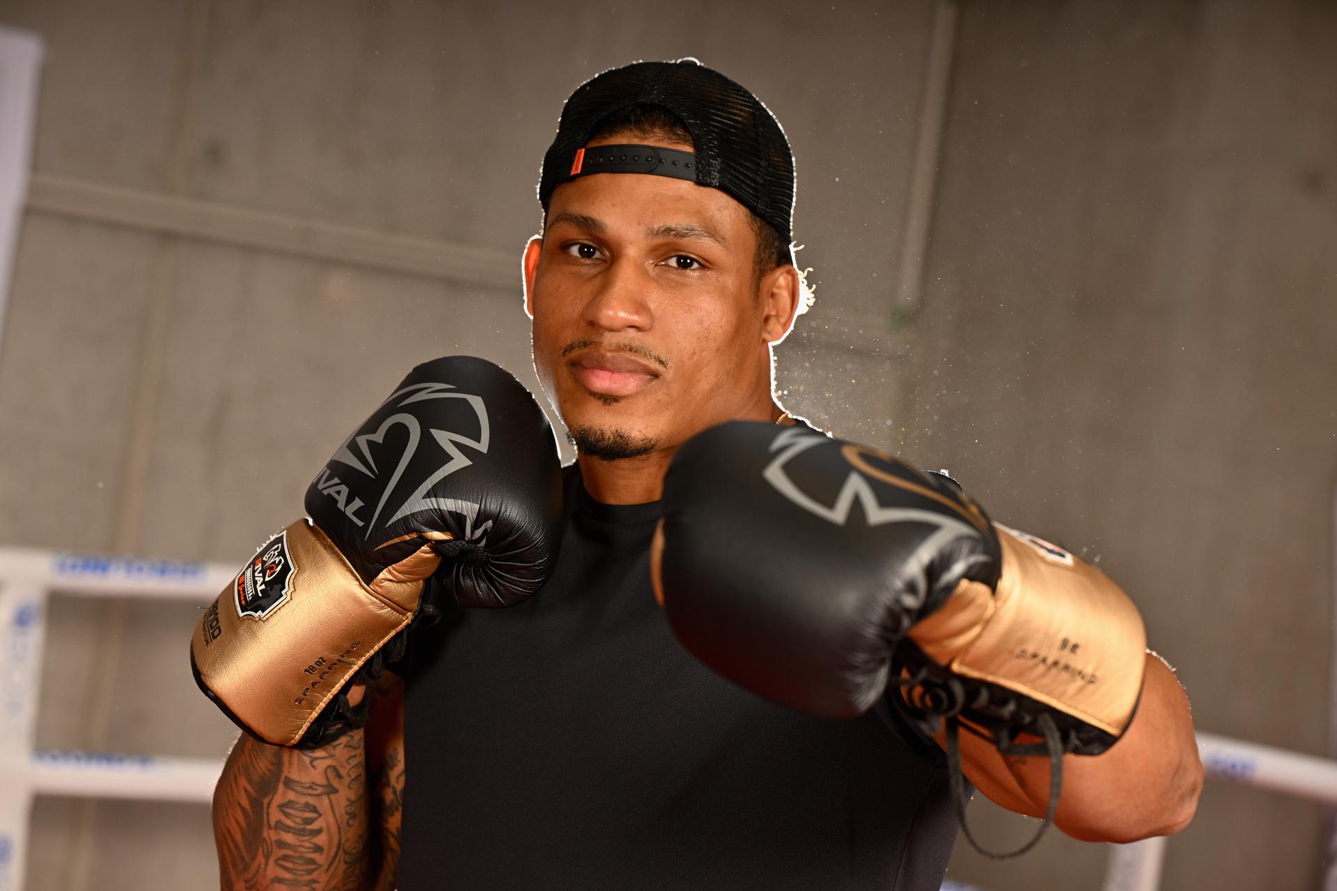 Belgian boxer Ryad Merhy poses for the photographer during a press conference on the WBC world bridgerweight (super cruiserweight) championship boxing match between Belgian Merhy and South African Lerena (May 30), in Ottignies, on Wednesday 15 April 2026. BELGA PHOTO ERIC LALMAND