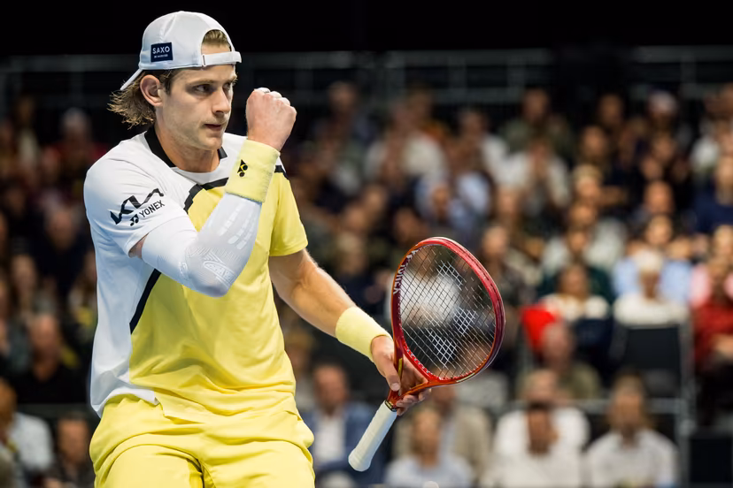 Zizou Bergs of Belgium celebrates after winning the European Open ATP tennis tournament in Brussels, on Thursday 22 October. This year's edition of the tournament is taking place from 17 to 25 October BELGA PHOTO JASPER JACOBS