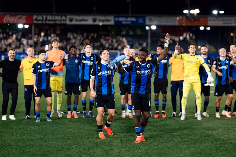 Club's Hugo Vetlesen and Club's Mamadou Diakhon celebrate after winning a soccer match between Oud-Heverlee Leuven and Club Brugge, Saturday 15 August 2026 in Leuven, on day 2 of the 2026-2027 'Jupiler Pro League' first division of the Belgian championship. BELGA PHOTO EMILE WINDAL