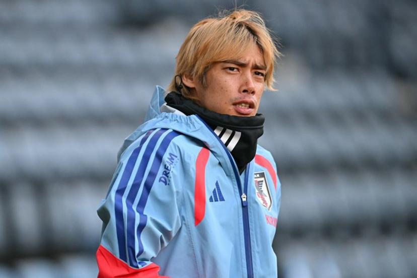 Japan's midfielder Junya Ito takes part in a team training session at Hampden Park, in Glasgow, on March 27, 2026, on the eve of their international friendly football match against Scotland. ANDY BUCHANAN / AFP