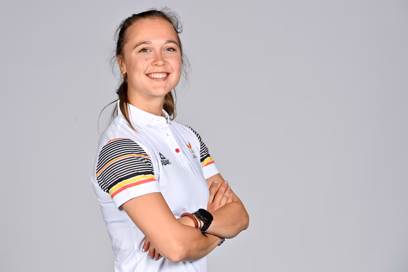 Tinne Gilis poses for the photographer at a photoshoot for the Belgian Olympic Committee BOIC - COIB ahead of the The World Games 2022 sports event, Monday 20 June 2022 in Deurne, Antwerp. BELGA PHOTO DIRK WAEM