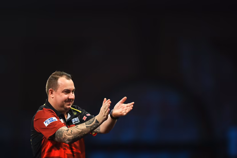 ATTENTION EDITORS - HAND OUT PICTURES - EDITORIAL USE WITH STORY ON DARTS WORLD CHAMPIONSHIPS ONLY - MANDATORY CREDIT KIERAN CLEEVES/PDC Hand out pictures released by PDC Professional Darts Corporation shows Belgian Kim Huybrechts celebrating after defeating Scottish Wright on day ten of the 2023 Cazoo World Darts Championship at Alexandra Palace, London, UK, on Tuesday 27 December 2022. MANDATORY CREDIT KIERAN CLEEVES/PDC