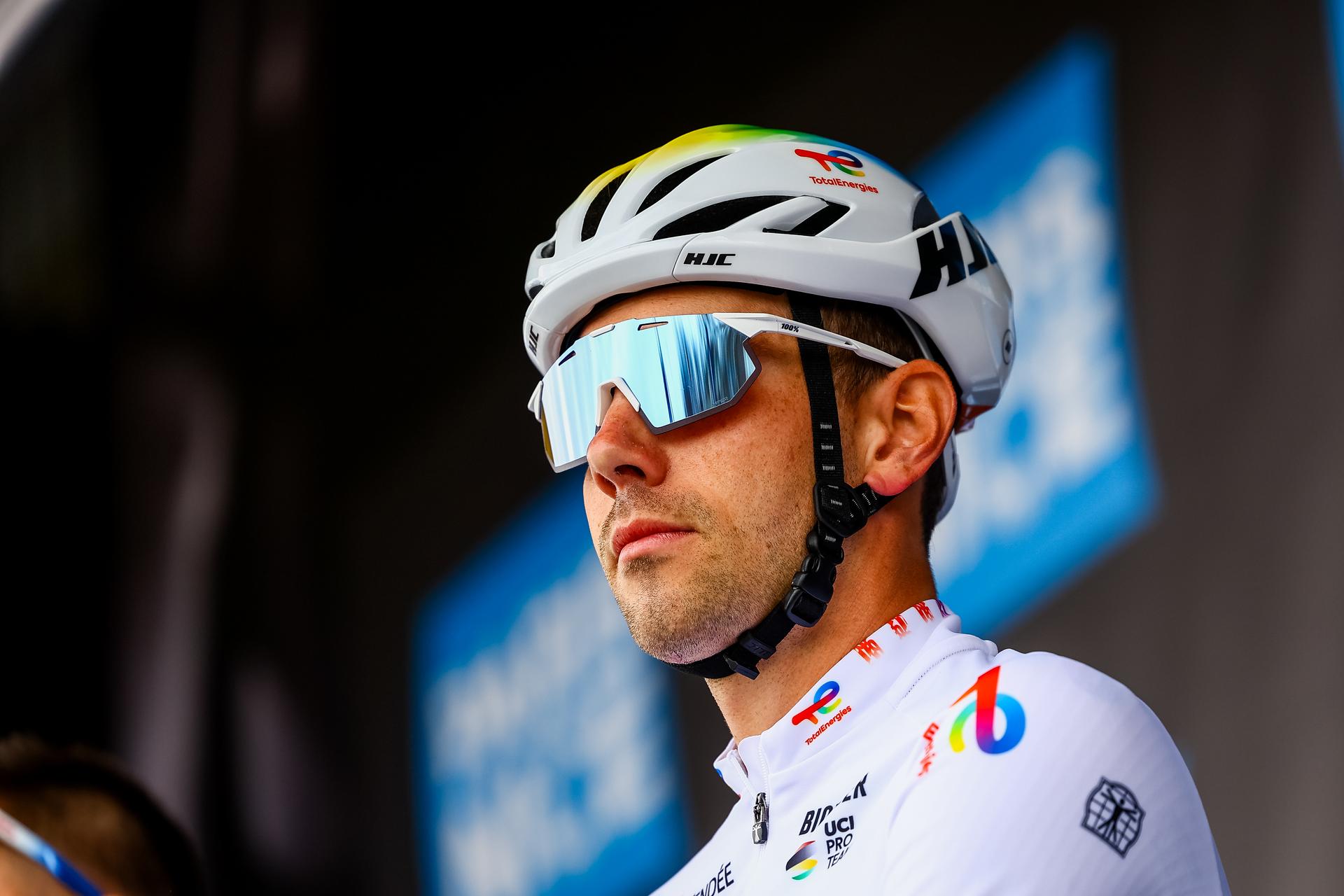 Belgian Steff Cras of TotalEnergies pictured at the start of the first stage of 83th edition of the Paris-Nice cycling race, from and to Le Perray-en-Yvelines (156,5km), Sunday 09 March 2025. BELGA PHOTO DAVID PINTENS
