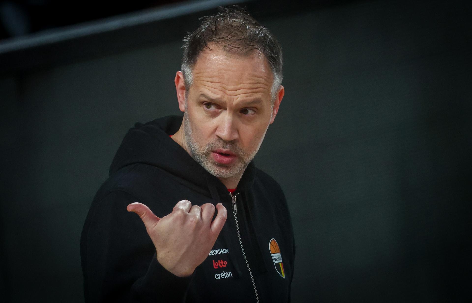 Belgium's head coach Julien Mahe gestures during a training session of the Belgian Lions Belgian national team, preparing for the qualifying matches against Finland for the 2027 World Cup, Tuesday 24 February 2026 in Charleroi. BELGA PHOTO VIRGINIE LEFOUR