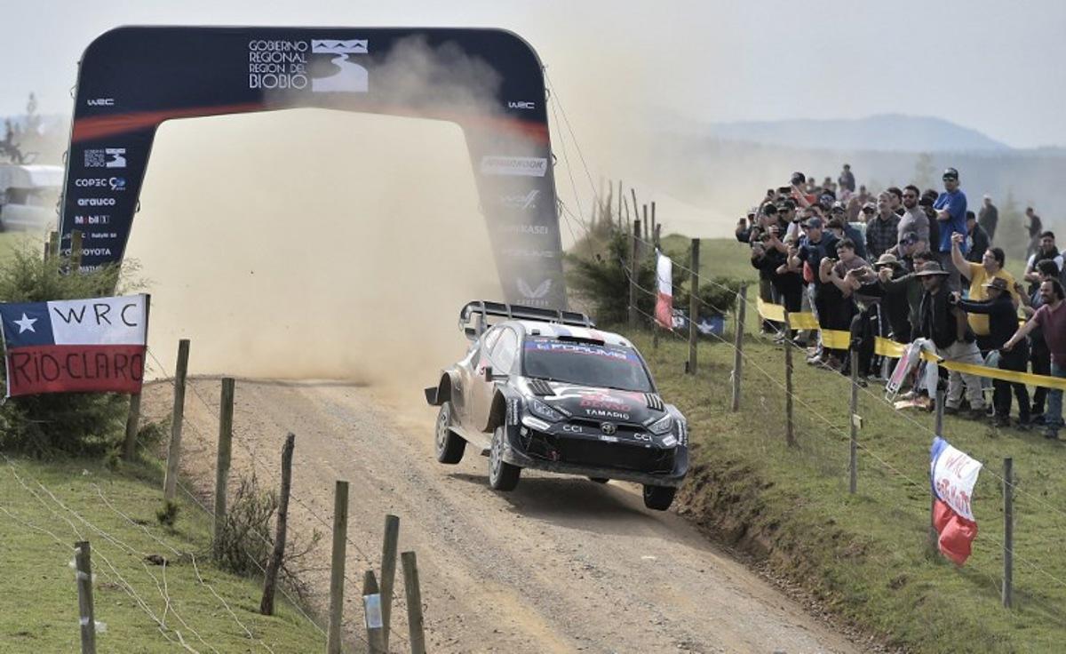 French driver Sebastien Ogier and co-driver Vincent Landais compete in their Toyota GR Yaris Rally1 during the first day of the WRC Rally Chile Bio Bio in Concepcion, Chile, on September 12, 2025. GUILLERMO SALGADO / AFP