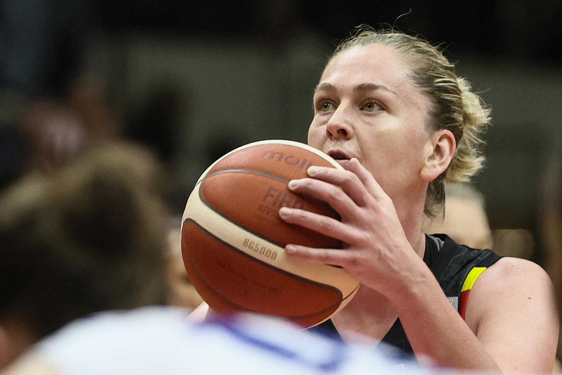 Belgium's Emma Meesseman pictured in action during a basketball game between Belgian national team the Belgian Cats and Finland, Thursday 13 November 2025 in Leuven, a qualification game (1/6) for the 2027 Eurobasket tournament. BELGA PHOTO BRUNO FAHY