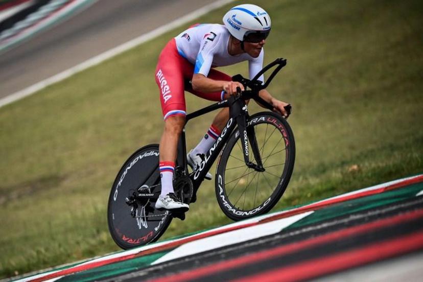 Russia's Petr Rikunov competes in the Men's Elite Individual Time Trial at the UCI 2020 Road World Championships in Imola, Emilia-Romagna, Italy, on September 25, 2020. Marco BERTORELLO / AFP
