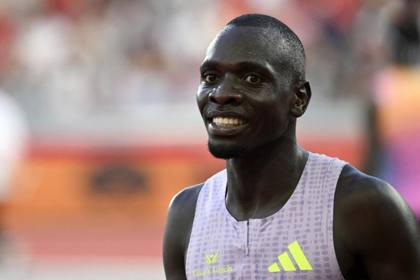 Kenya's Emmanuel Wanyonyi reacts after setting a new World Record in the men's 1000m during the Diamond League athletics meeting at the Stade Louis II in Monaco on July 10, 2026. Frederic DIDES / AFP