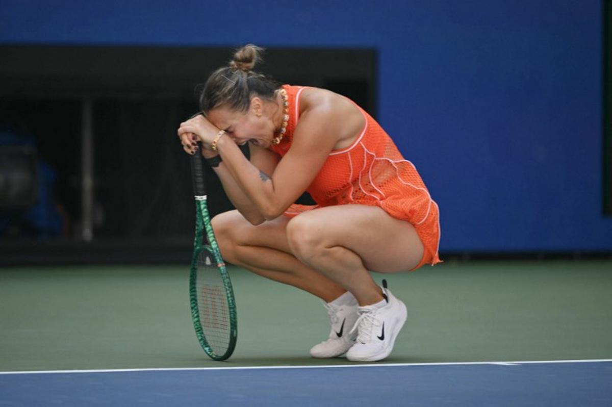 Belarus's Aryna Sabalenka reacts after a point during their women's singles quarter-final tennis match against Czech Republic's Linda Noskova on day ten of the US Open tennis tournament at the USTA Billie Jean King National Tennis Center in New York on September 8, 2026. ANGELA WEISS / AFP