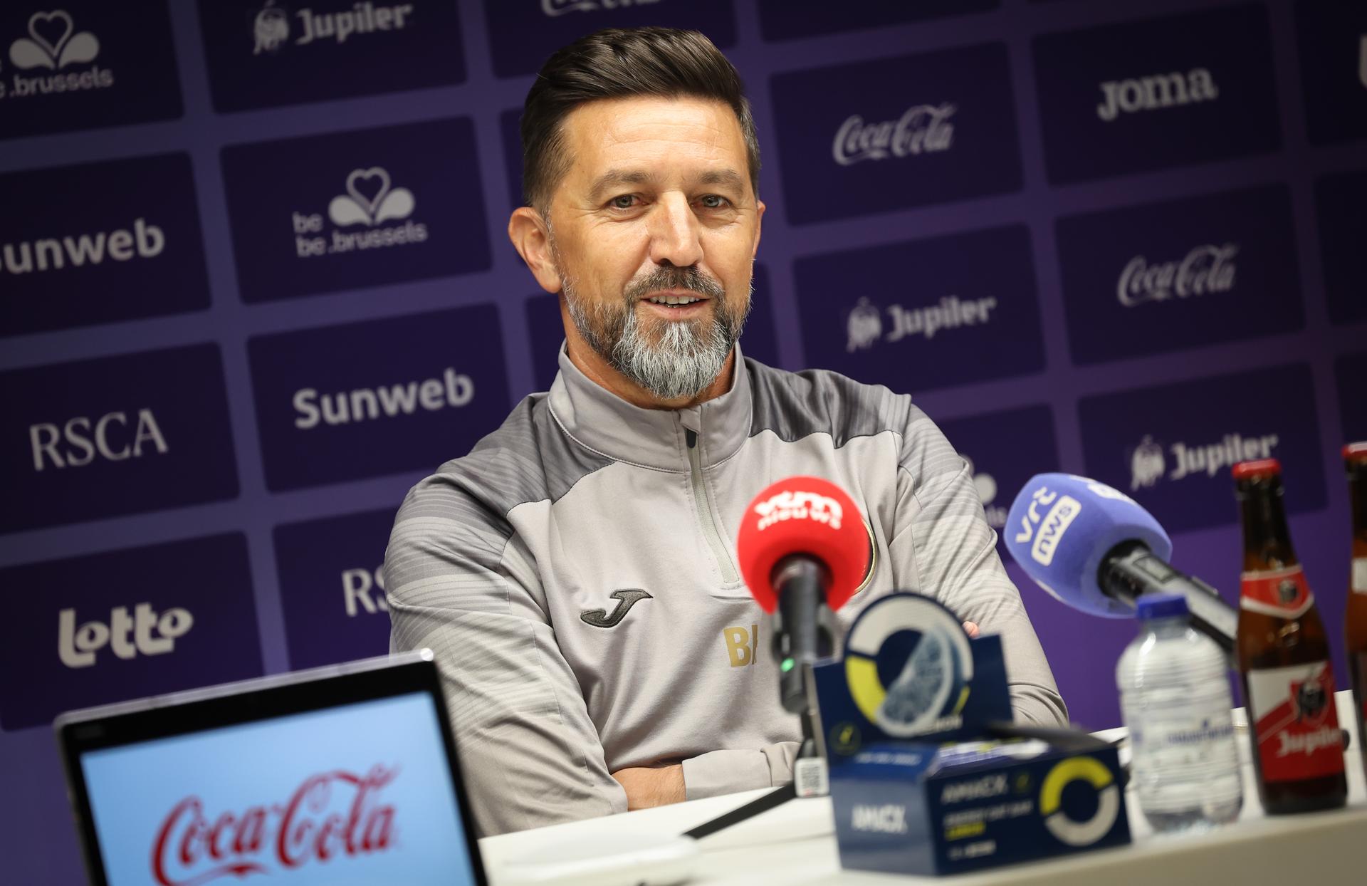 Anderlecht's head coach Besnik Hasi pictured during a press conference of Belgian soccer team RSC Anderlecht, on Wednesday 23 July 2025 in Brussels. The team is preparing for tomorrow's game against Swedish BK Hacken, the first leg of the 2nd qualifying round for the UEFA Europa League competition. BELGA PHOTO VIRGINIE LEFOUR