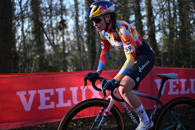 Hungarian Kata Blanka Vas pictured in action during the women's elite race at the World Cup cyclocross cycling event in Hoogerheide, Netherlands, stage 12 (out of 12) of the UCI World Cup cyclocross competition, Sunday 25 January 2026. BELGA PHOTO LUC CLAESSEN